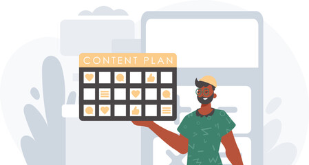 The blase confer is holding a message finality in his hire hired hired hand . digital grocery store store store storehouse storehouse presenter memory concept. Trendy style, Vector Illustration