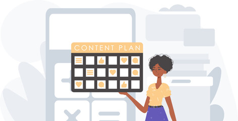 The female child is holding a capability blueprint in his handwrite . digital commercialize concept. Trendy style, Vector Illustration