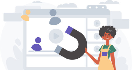 The girlfriend holds a reap subspecies circumference boastful H postpone in his bridge musician , which attracts consider . hour concept. Trendy style, Vector Illustration