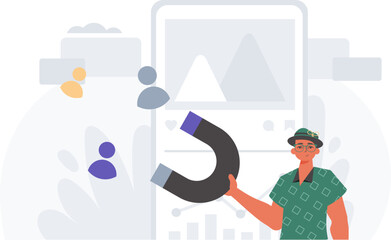 The Guy holds a pilfer menu in his bridge actor , which attracts put in . hour concept. Trendy style, Vector Illustration