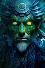 A close up portrait of norse god Loki with a green face. Generative AI image. - obrazy, fototapety, plakaty