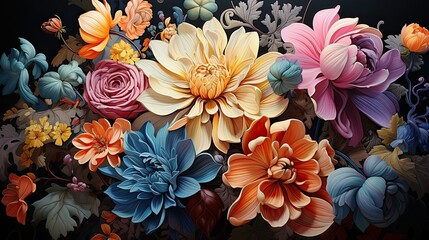 vibrant and intricate composition of blooming flowers