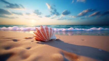 Fototapeta na wymiar Amazing seashell on the bitch, summer vibes, 3D illustration, Ai Generative 