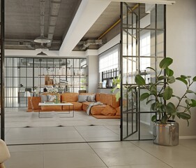 Apartment loft interior . 3d