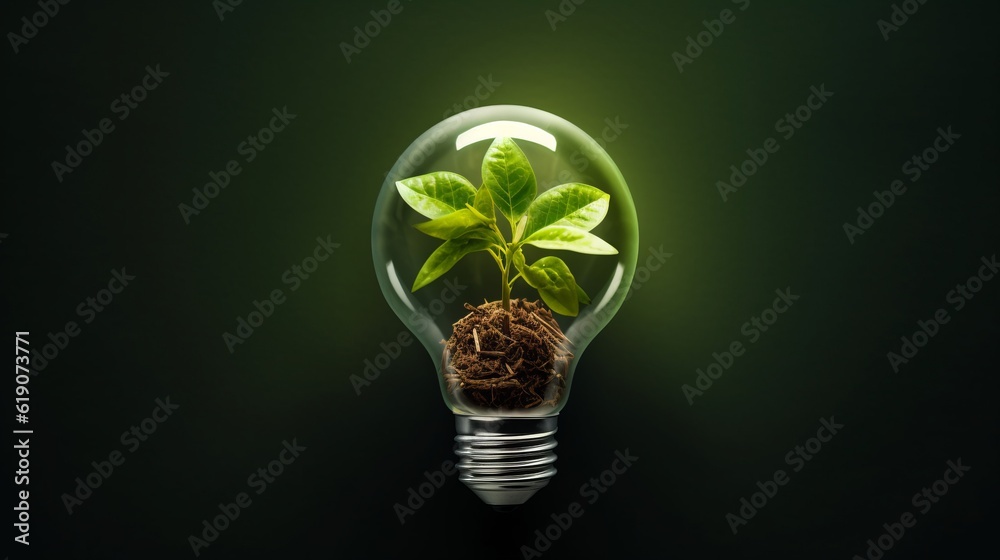 Canvas Prints eco friendly lightbulb from fresh leaves top vie, concept of renewable energy and sustainable living