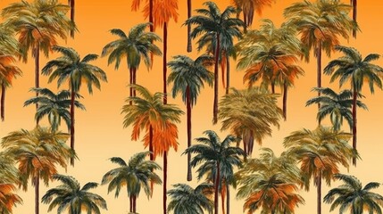 A painting of palm trees against an orange background, created with Generative Ai Technology
