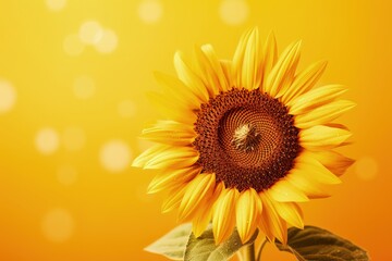 Obraz premium A large yellow sunflower with a bee on it, created with Generative Ai Technology