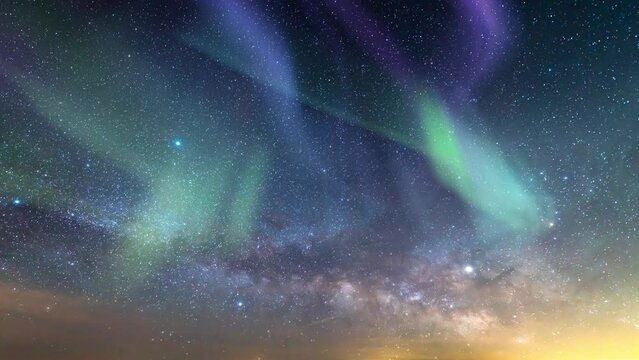Aurora Green Purple and Milky Way Galaxy Loop 14mm