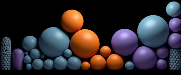 An abstract painting of orange, blue, and purple balls, created with Generative Ai Technology