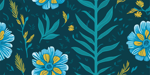 Marigold Patterns with Tropical Foliage: A Burst of Natural Beauty