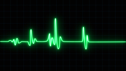 Green glowing neon heart pulse. heartbeat Electrocardiogram. emergency ekg monitoring.