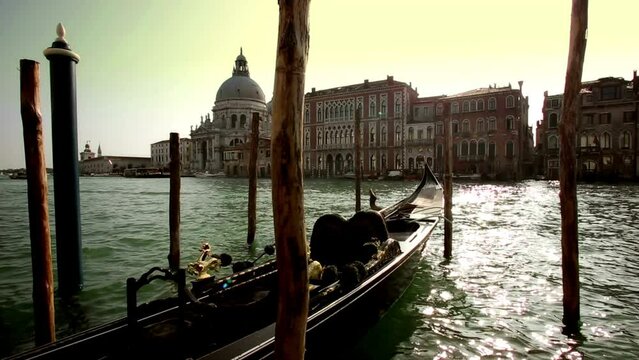 beautiful gondola view excursion tour on narrow venice Grand Canal in Venice Historical Building Near The Sea