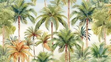 Fototapeta na wymiar watercolor painting of palm trees on a white background, created with Generative Ai Technology