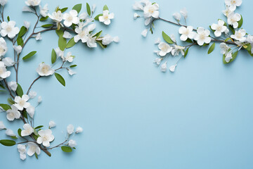 Fototapeta na wymiar White flowers against a blue background with a space for your text