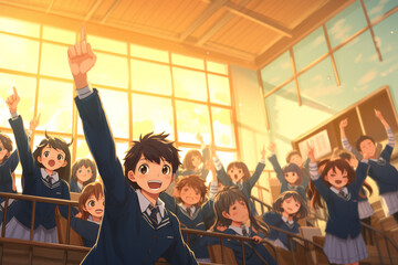 Students in the classroom in anime style