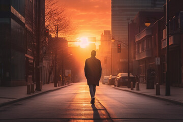 A person walking on the sunset
