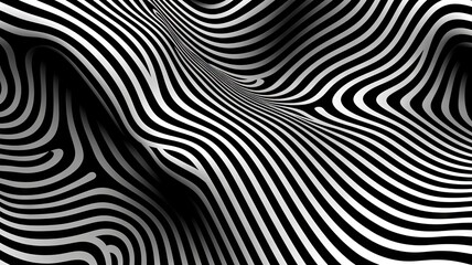 Fototapeta na wymiar Optical art abstract background wave design black and white. Abstract black and white background with wavy lines, created with Generative Ai Technology