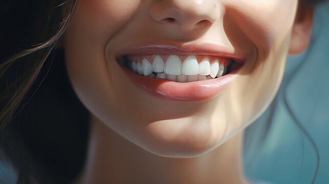 Beautiful smile girl with white teeth new quality universal colorful technology stock image illustration design, generative ai