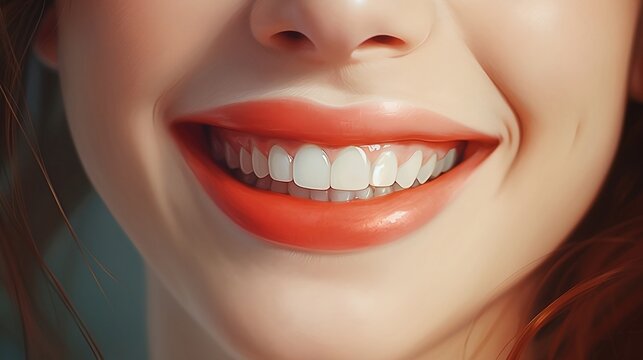 Beautiful smile girl with white teeth new quality universal colorful technology stock image illustration design, generative ai