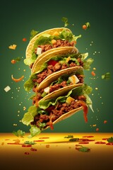 flying tacos for food commercial, blank background