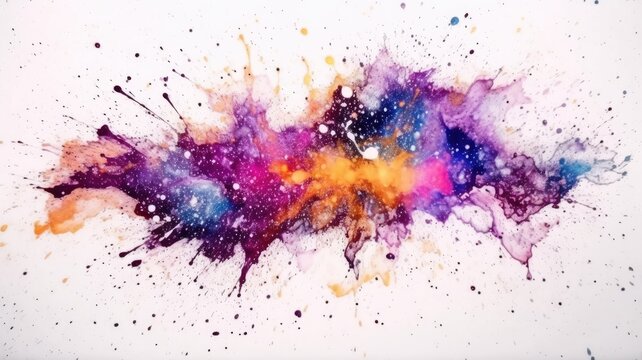 Splash of galaxy and stars ink on white background. Colorful paint splatters on a clean white canvas, created with Generative Ai Technology