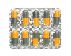Set of pills in a foil blister package on transparent png