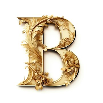 Ornamental, floral, decorated capital letter B. AI-generated art.
