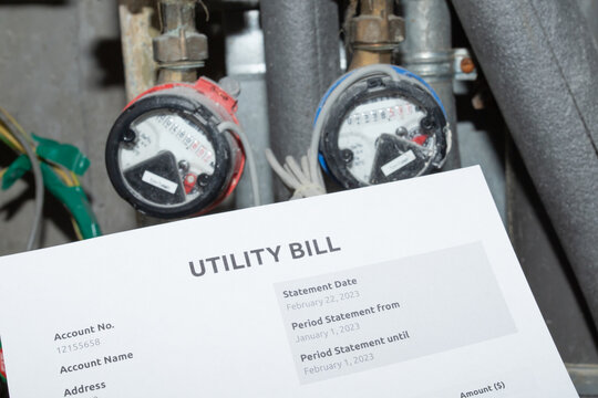 water bill, utility receipt and water meters, Price details on utility bill