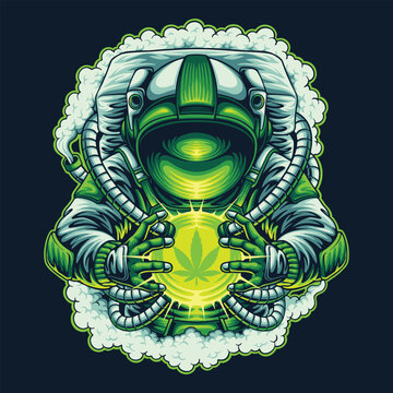 space astronaut weed smoke marijuana illustration
