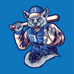 baseball wolf sport logo mascot illustration