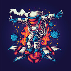 sapce astronaut surfing boat illustration
