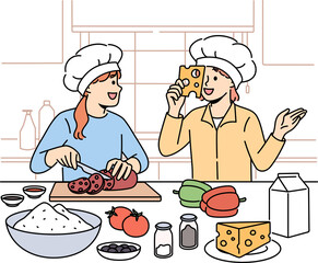 Smiling children cooking at home kitchen