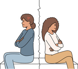 Resentment between african american mother and teenage girl sitting back to back after quarrel