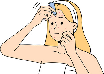 Woman apply cream on pimples on face