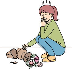 Little girl distressed with broken pot