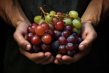 Nahaufnahme Hand mit Obst wie Weintrauben
