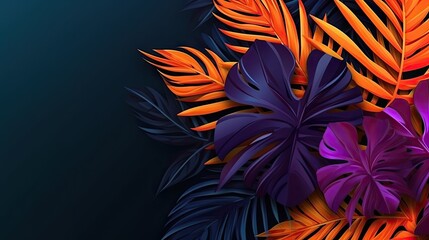 Fototapeta na wymiar Colorful tropical leaves arrangement on a dark background, created with Generative Ai Technology