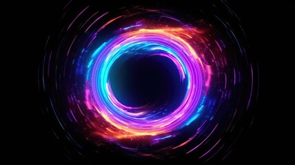 Obraz premium Vortex of neon lights with black hole center isolated on black background, created with Generative Ai Technology