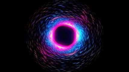 Vortex of neon lights with black hole center isolated on black background, created with Generative Ai Technology