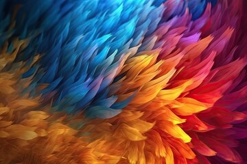 Fototapeta na wymiar Vibrant rainbow-colored feather up close, abstract background created with Generative Ai Technology