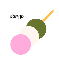 Japanese Dango dessert with 3 different colors. Asian food in flat style.