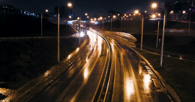 Car traffic on road at night in downtown timelapse hyperlapse work fast forward traffic rush hour background motion 4k HD