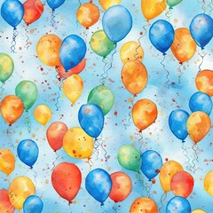 Colorful bunch of balloons depicted in a vibrant watercolor painting, created with Generative Ai Technology