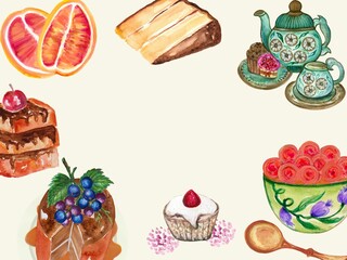 Fototapeta premium Traditional culture food dessert bakery and fruit teapot teacup teatime