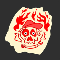 Red skull head in simple hand drawing