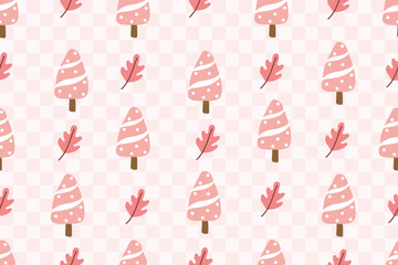 Cute pink Christmas tree doodle pattern