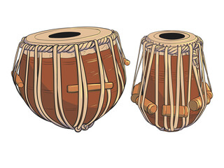 Indian drums tabla isolated on white background. Vector illustration - obrazy, fototapety, plakaty