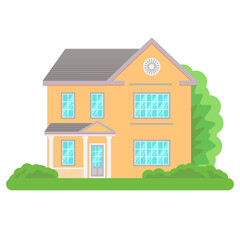 Modern cottage house isolated on white background. Front view.  Vector Illustration in Flat Style