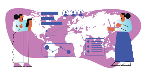 Digital nomad banner. Traveling with a computer. Online job. Concept of digital nomad, remote worker, independent location entrepreneur.