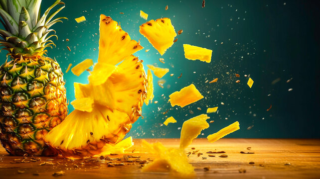 Ananas frais avec morceaux et &eacute;clats - G&eacute;n&eacute;rative IA